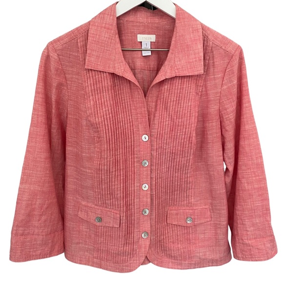 Chico’s Pintuck Pleat Button Front Cotton Shirt Shacket Women’s Size Medium - Picture 1 of 11